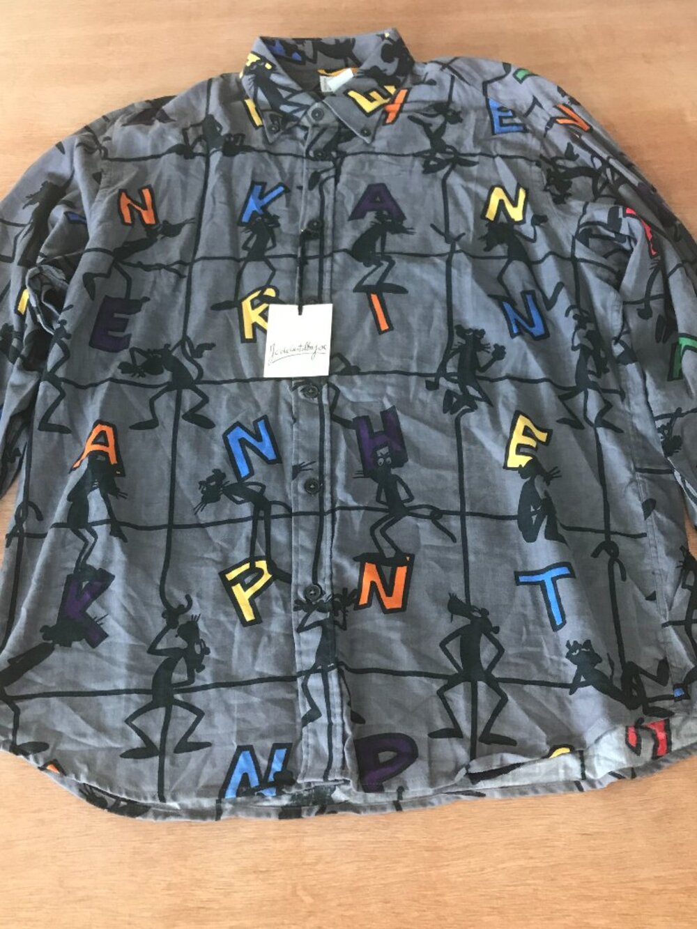 Vintage JC de Castelbajac Shirt Men L Gray Pink Panther Button Down Long Sleeve